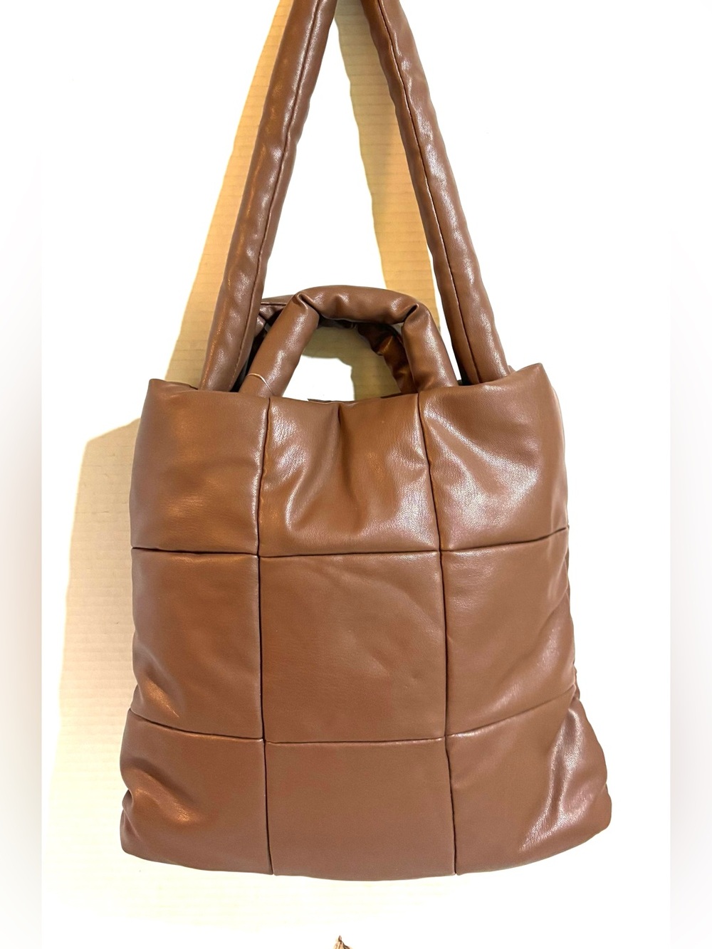 Brown PVC leather Quilted Tote Bag - Women's Handbag